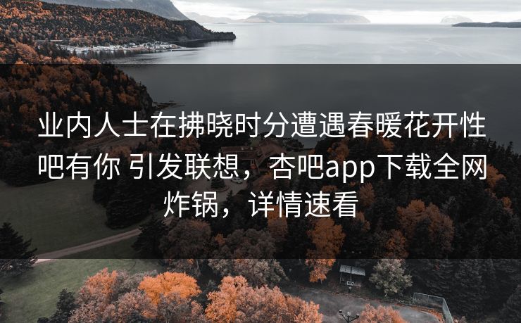 业内人士在拂晓时分遭遇春暖花开性吧有你 引发联想，杏吧app下载全网炸锅，详情速看